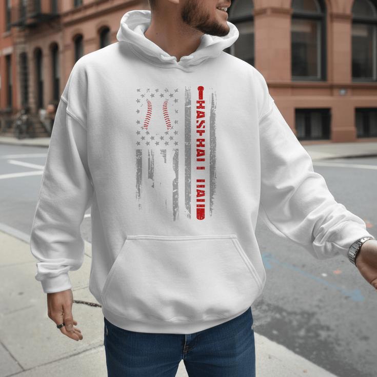 Father's Day USA Flag Patriotic Baseball Dad Premium Men Hoodie