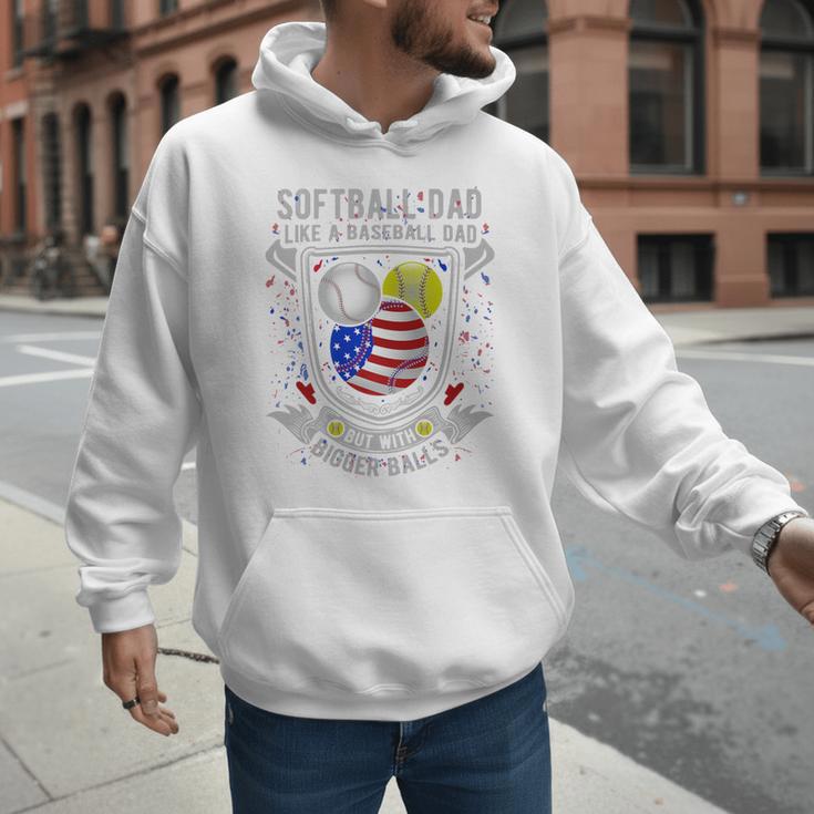Softball Dad Like A Baseball Dad 4th Of July USA Retro Flag Premium Men Hoodie