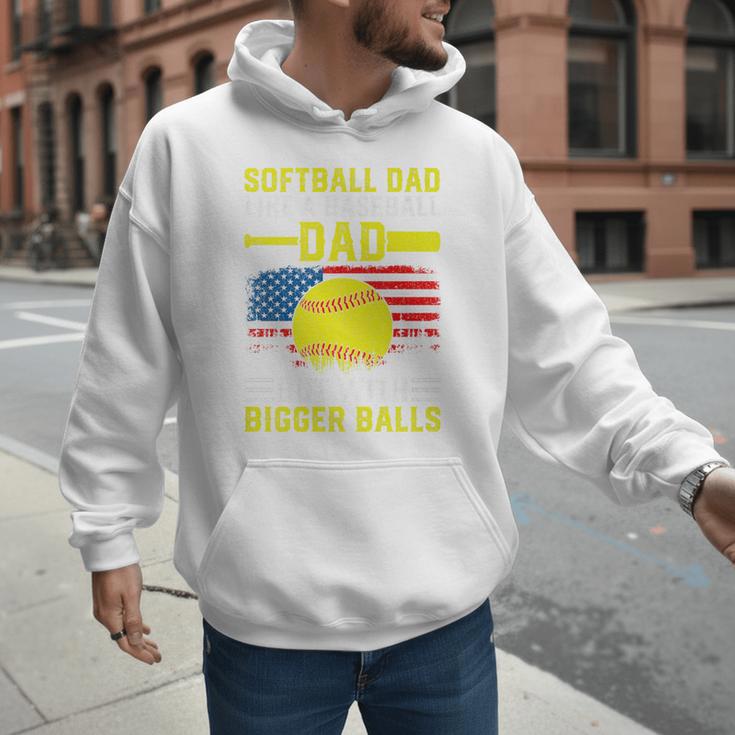 Softball Dad Like A Baseball Dad But Bigger Balls Back Premium Men Hoodie Softball Dad Like A Baseball Dad But Bigger Balls Back Premium Men Hoodie