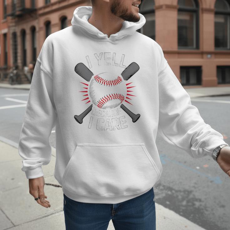 I Yell Because I Care Baseball Coach Baseball Dad Fan Premium Men Hoodie