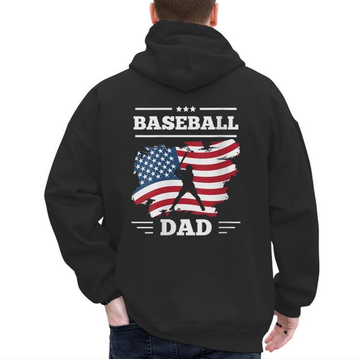 Baseball DAD American Flag Patriotic Father's Day Men's Hoodie Back Print