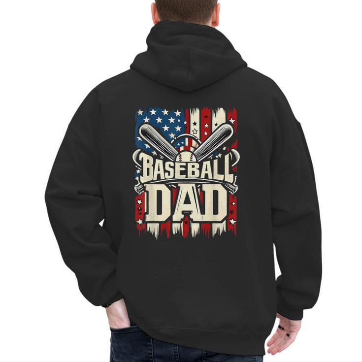 Baseball Dad American USA Flag Dada Men Baseball Fathers Day Men's Hoodie Back Print