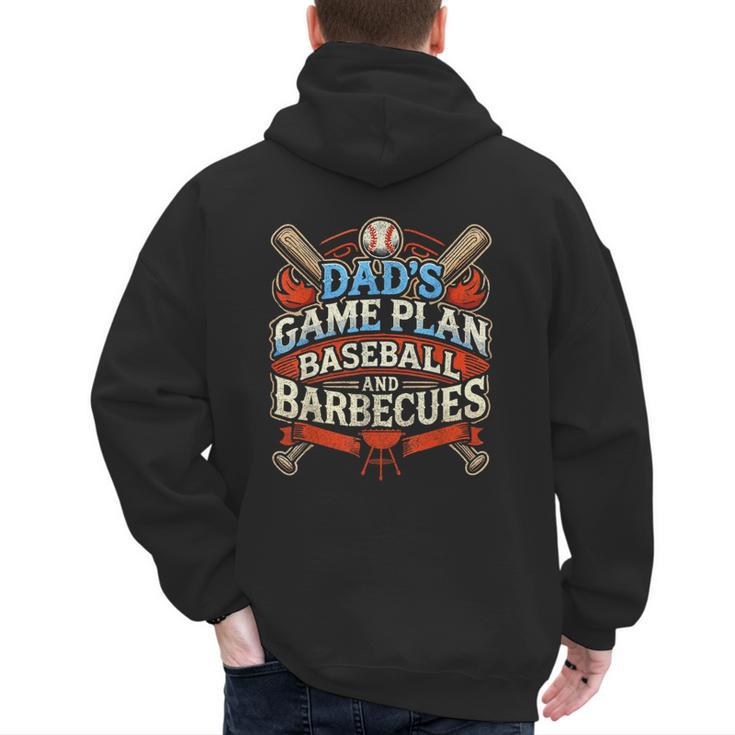 Baseball Dad BBQ Grill Dad's Game Plan Baseball & Barbecues Men's Hoodie Back Print