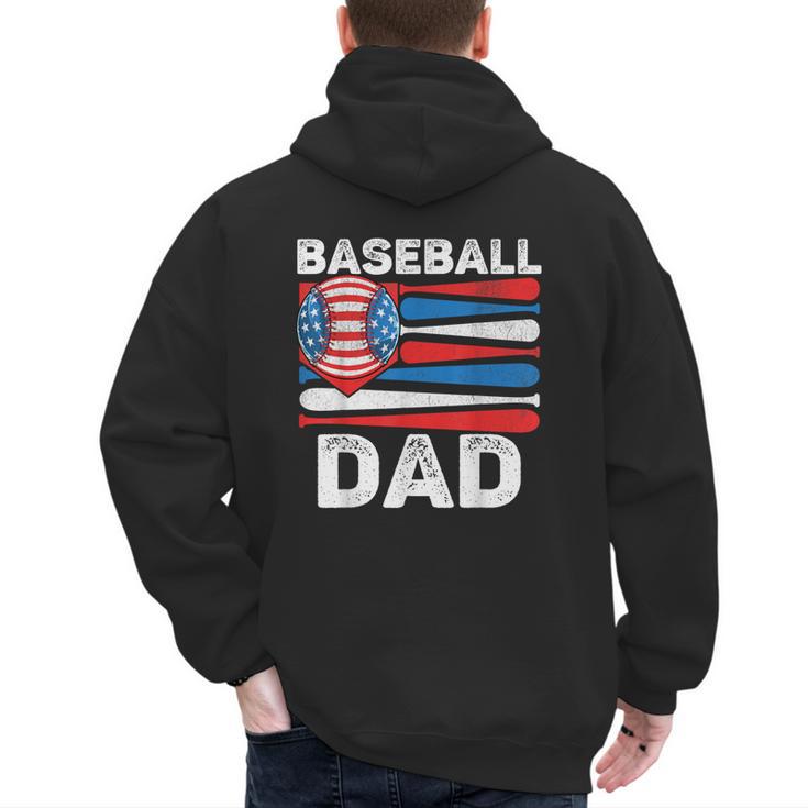 Baseball Dad For Men American Flag 4th Of July Fathers Day Men's Hoodie Back Print