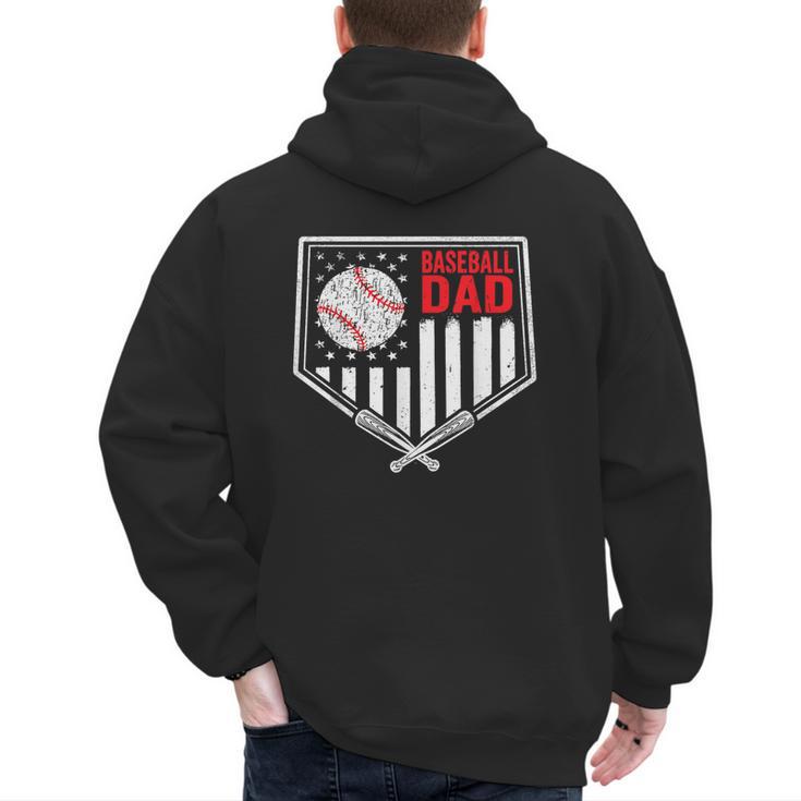 Baseball Dad Men USA American Flag Fathers Day 4th Of July Men's Hoodie Back Print