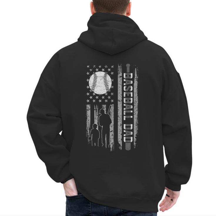 Baseball Dad Silhouette Bat Flag Stars Men's Hoodie Back Print