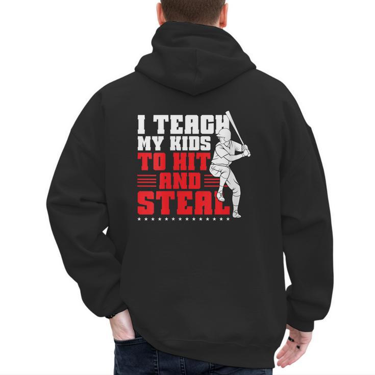 Baseball Dad Teach Kids Hit And Steal Softball Game Men's Hoodie Back Print