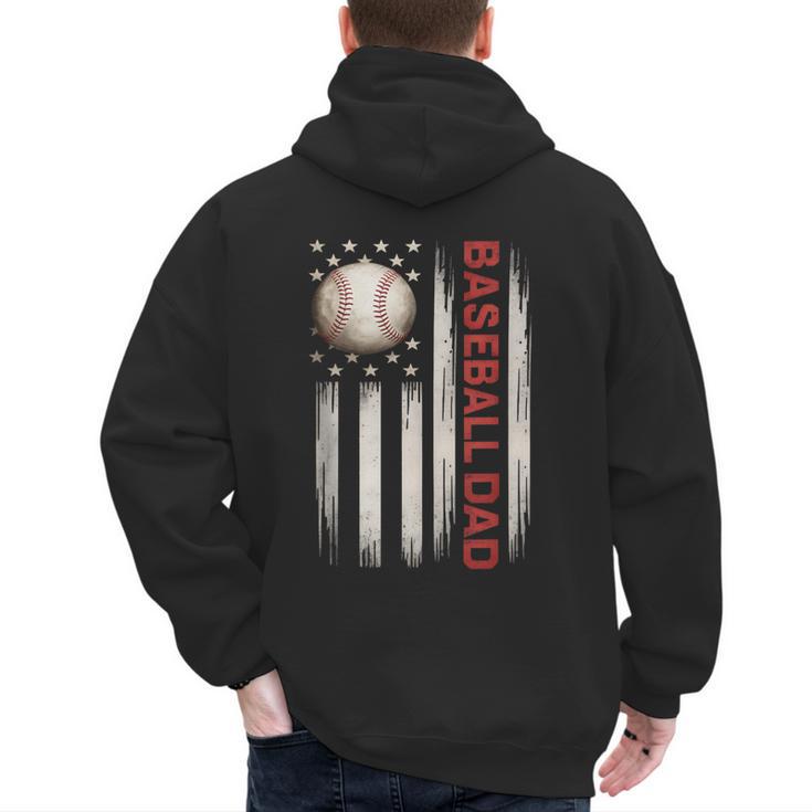 Baseball DAD USA American Flag Fathers Day 4th Of July Men's Hoodie Back Print