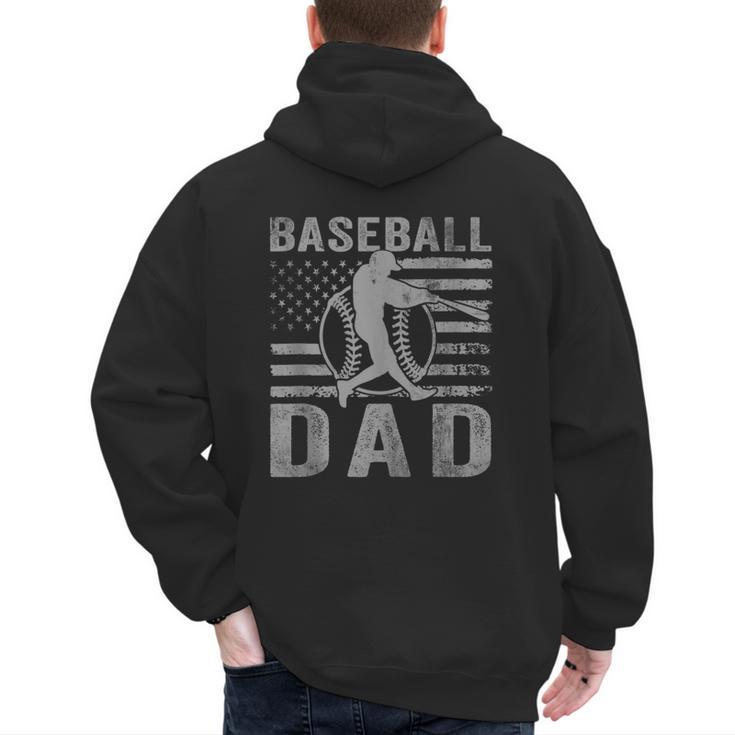 Baseball Dad USA American Flag Father's Day Men Men's Hoodie Back Print