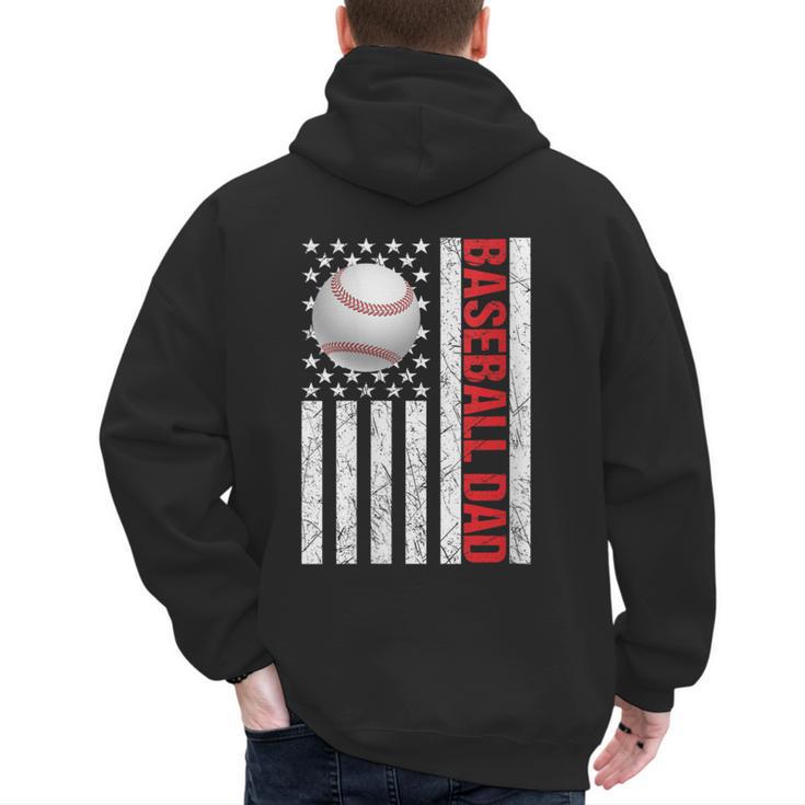 Baseball Dad USA American Flag Patriotic Dad 4th Of July Men's Hoodie Back Print
