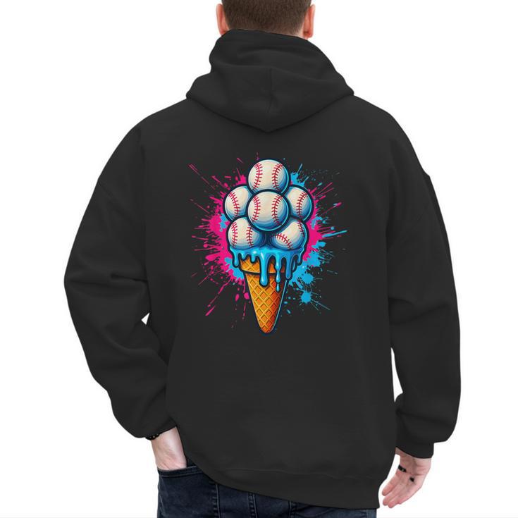 Baseball Ice Cream Drip Baseball Dad Sports Fan Youth Boys Men's Hoodie Back Print