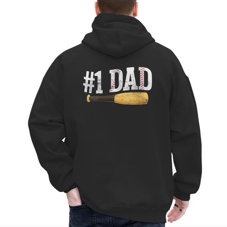 Baseball Player Dad Papa Number One Baseball Dad Fathers Day Men's Hoodie Back Print