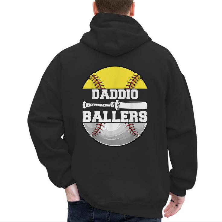 Daddio Of Ballers Softball Baseball Dad Men's Hoodie Back Print