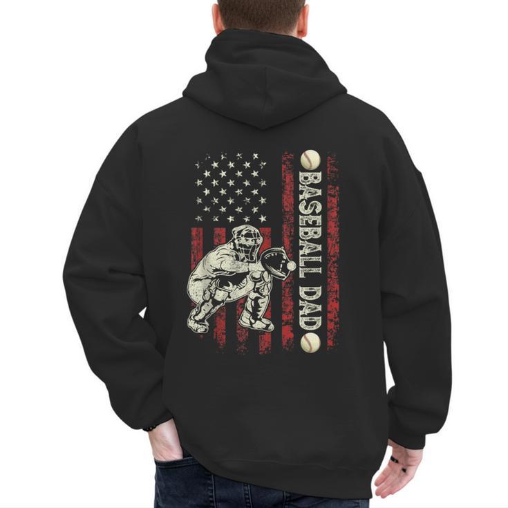 Fathers Day Baseball Dad Flag Dad Men Baseball Catcher Men's Hoodie Back Print