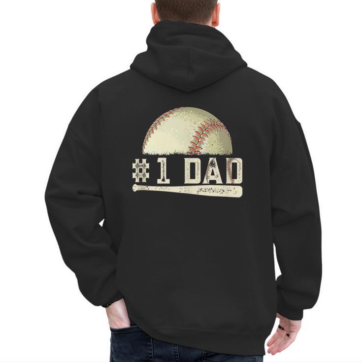 Number One Baseball Dad Fathers Day Baseball Player Dad Papa Men's Hoodie Back Print