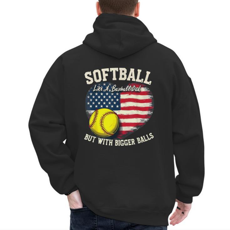 Patriotic US Flag Softball Dad Like A Baseball Dad Men's Hoodie Back Print