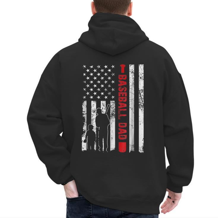 Proud Baseball Dad American Flag Sports Father Day Men's Hoodie Back Print