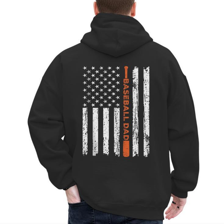 Retro Baseball Dad American Flag Father's Day 4th Of July Men's Hoodie Back Print