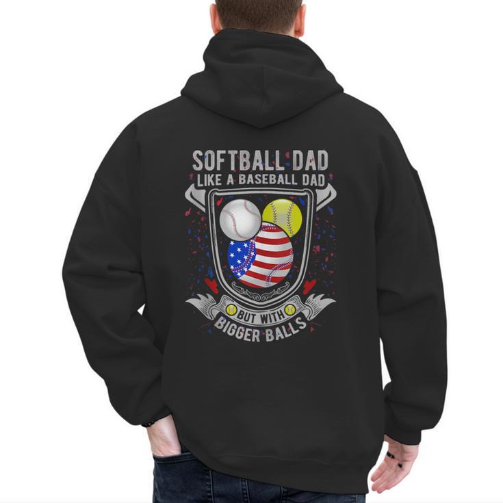 Softball Dad Like A Baseball Dad 4th Of July USA Retro Flag Men's Hoodie Back Print