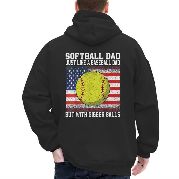 Softball Dad Like a Baseball Dad Father's Day USA Flag Men's Hoodie Back Print