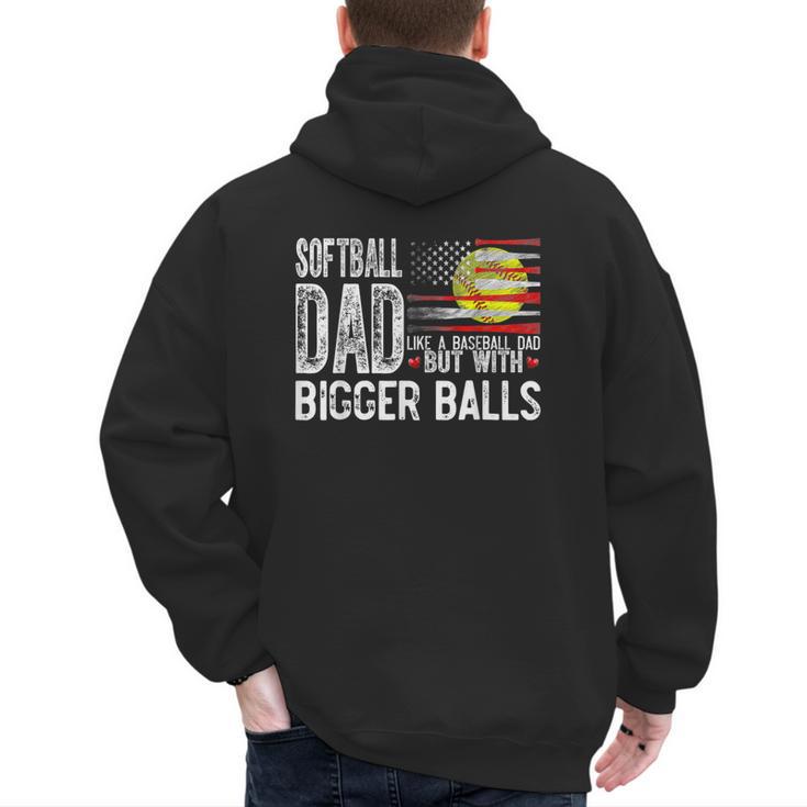 Softball Dad Like A Baseball Dad Retro US Flag Father's Day Men's Hoodie Back Print