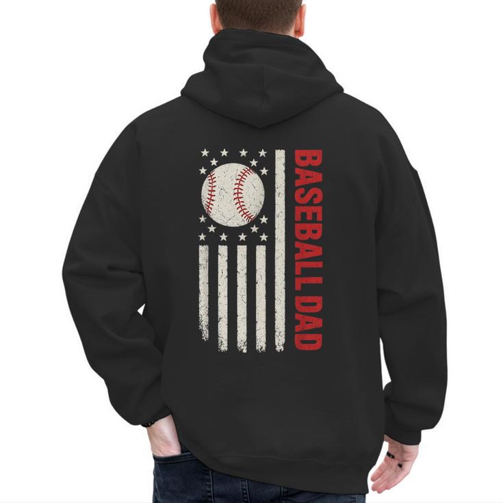Vintage Baseball DAD American Flag Fathers Day 4th Of July Men's Hoodie Back Print