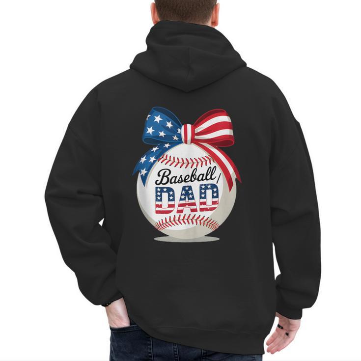 Vintage Baseball Dad Patriotic USA Flag 4th Of July Fathers Men's Hoodie Back Print