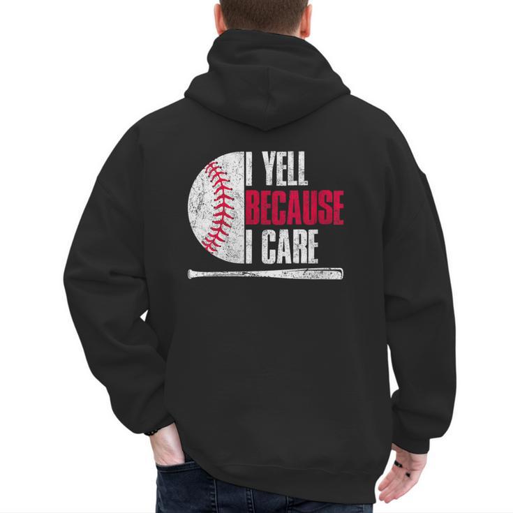Vintage Baseball Fan I Yell Because I Care Baseball Dads Men's Hoodie Back Print