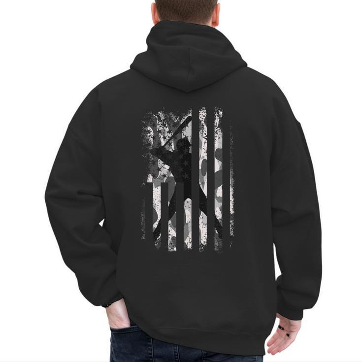 Vintage Baseball US Camouflage Flag Tee Baseball Dad Player Men's Hoodie Back Print
