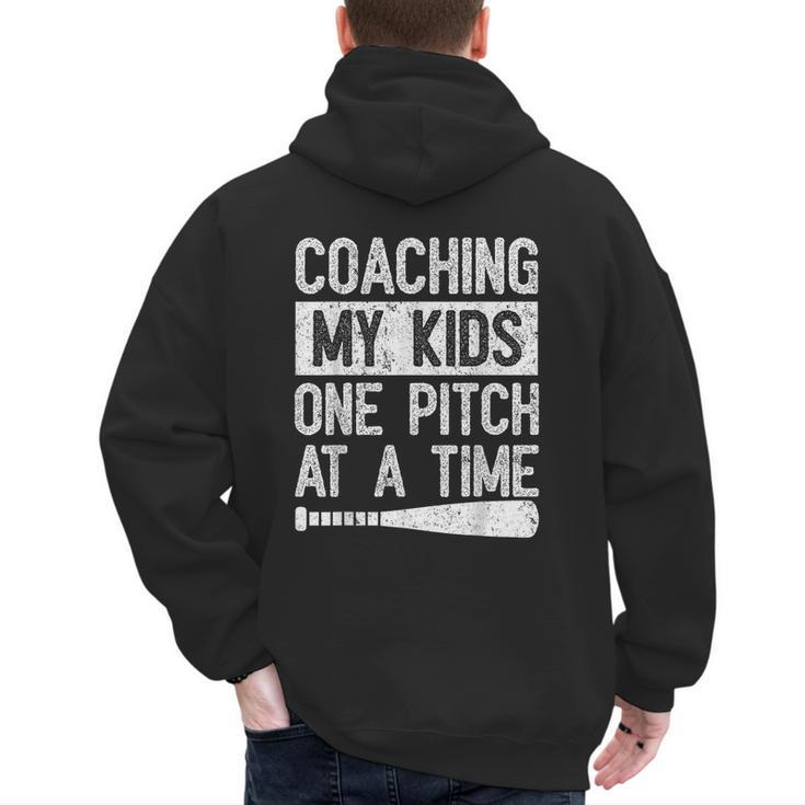 Vintage Coaching My Kids One Pitch At A Time Baseball Dad Men's Hoodie Back Print