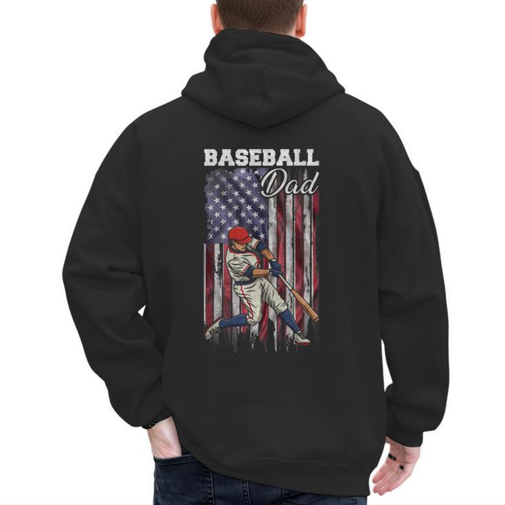 Vintage USA Flag Baseball Player Proud Baseball Dad Men's Hoodie Back Print