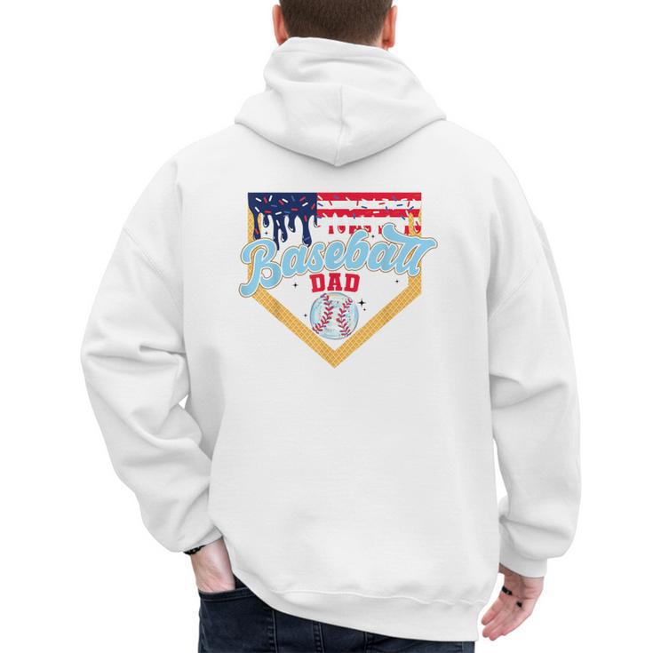 Baseball Dad Ice Cream Drip Father American Flag 4th Of July Men's Hoodie Back Print