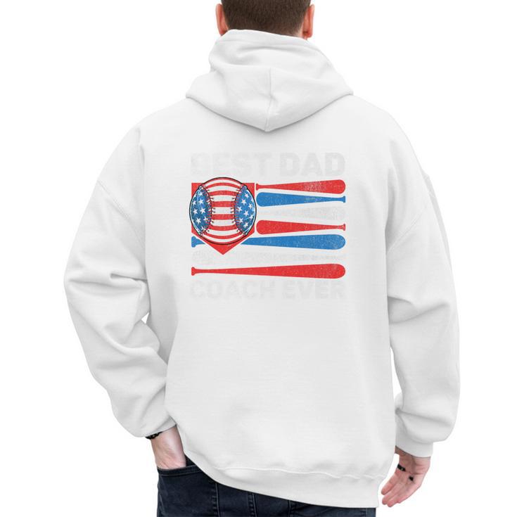 Best Dad Coach Ever Baseball Dad American Flag 4th Of July Premium Men's Hoodie Back Print