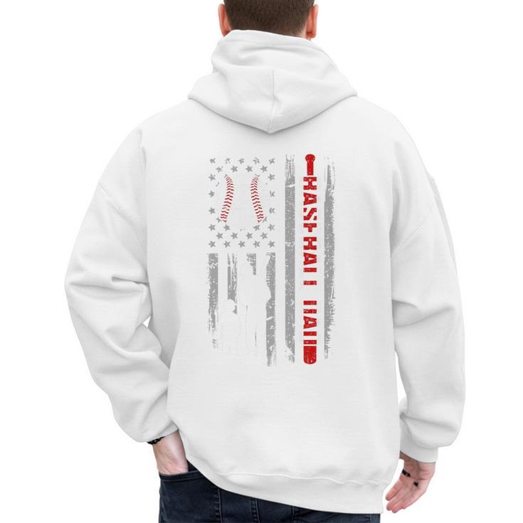 Father's Day USA Flag Patriotic Baseball Dad Premium Men's Hoodie Back Print