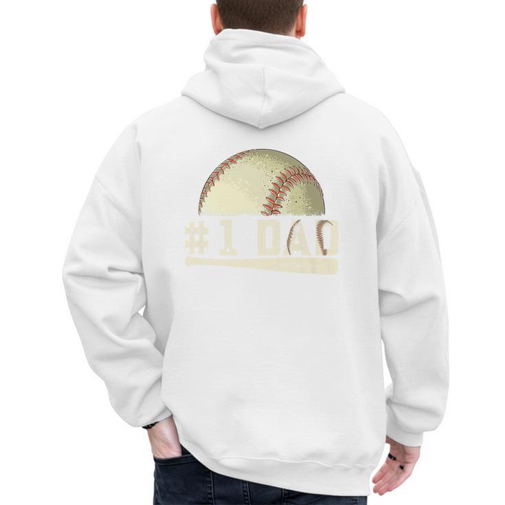 Number One Baseball Dad Fathers Day Baseball Player Dad Papa Premium Men's Hoodie Back Print