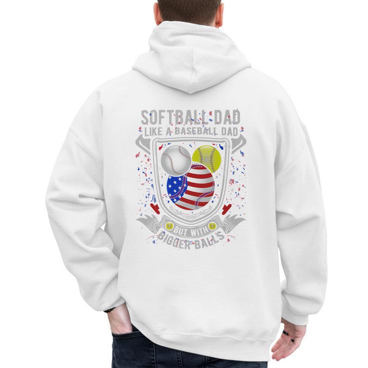 Softball Dad Like A Baseball Dad 4th Of July USA Retro Flag Premium Men's Hoodie Back Print