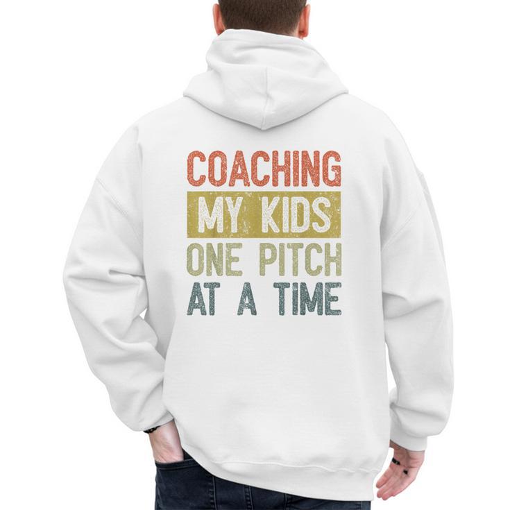 Vintage Baseball Dad Coaching My Kids One Pitch At A Time Men's Hoodie Back Print