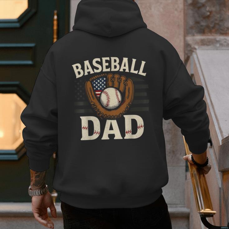 Baseball Dad Fathers Day American USA Flag Men Boys Kids Men's Hoodie Back Print Baseball Dad Fathers Day American USA Flag Men Boys Kids Men's Hoodie Back Print