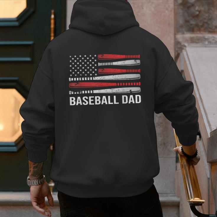 Baseball Dad Father's Day US Flag Baseball Men's Hoodie Back Print