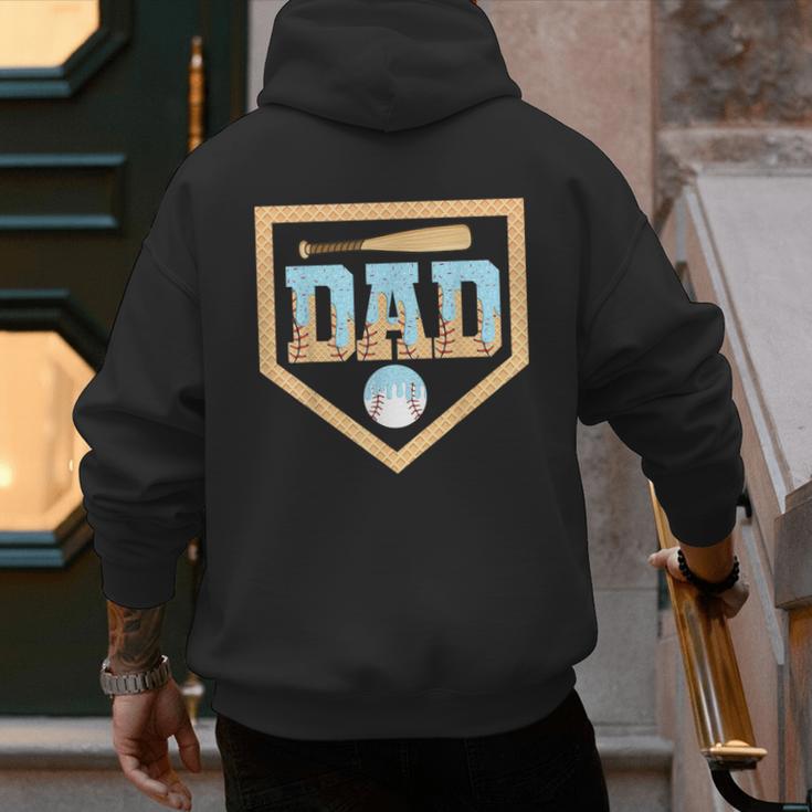 Baseball Dad Ice Cream Drip Home Plate Bat Cool Fathers Day Men's Hoodie Back Print Baseball Dad Ice Cream Drip Home Plate Bat Cool Fathers Day Men's Hoodie Back Print