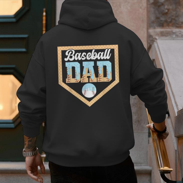 Baseball Dad Ice Cream Drip Home Plate Cool Fathers Day Men's Hoodie Back Print