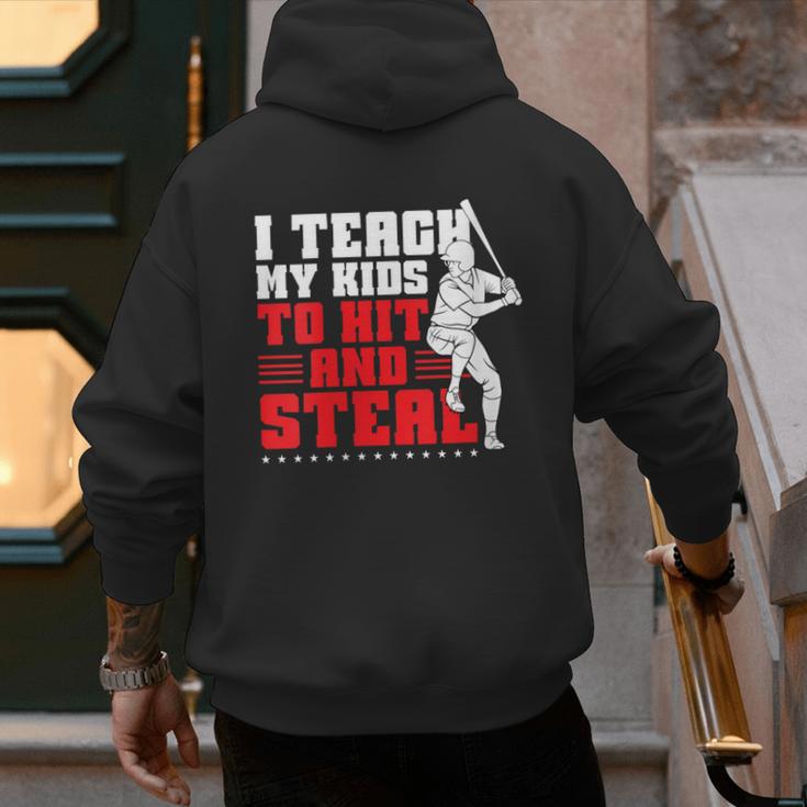 Baseball Dad Teach Kids Hit And Steal Softball Game Men's Hoodie Back Print