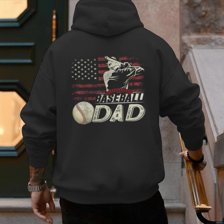 Baseball Dad US Flag For Dad Men Patriotic Fathers Day Men's Hoodie Back Print