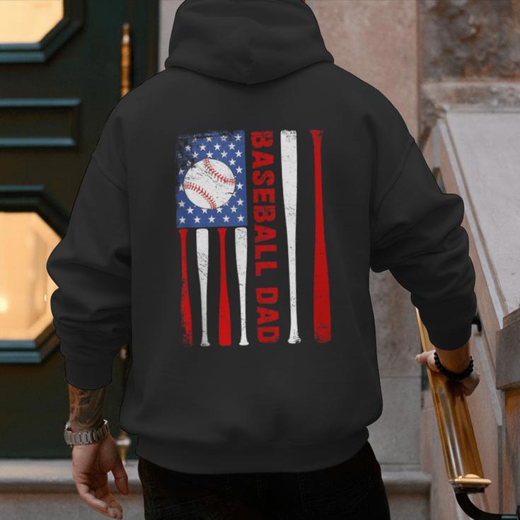Baseball Dad USA American Flag Father's Day 4th Of July Men's Hoodie Back Print Baseball Dad USA American Flag Father's Day 4th Of July Men's Hoodie Back Print