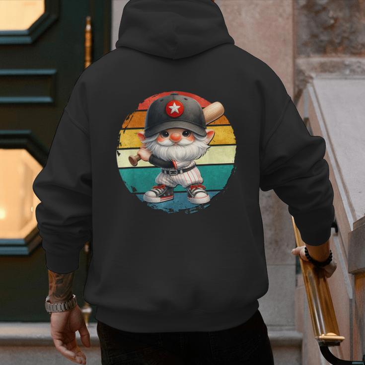 Baseball Grandpa Gnome On A Retro Sunset For Baseball Dad Men's Hoodie Back Print Baseball Grandpa Gnome On A Retro Sunset For Baseball Dad Men's Hoodie Back Print