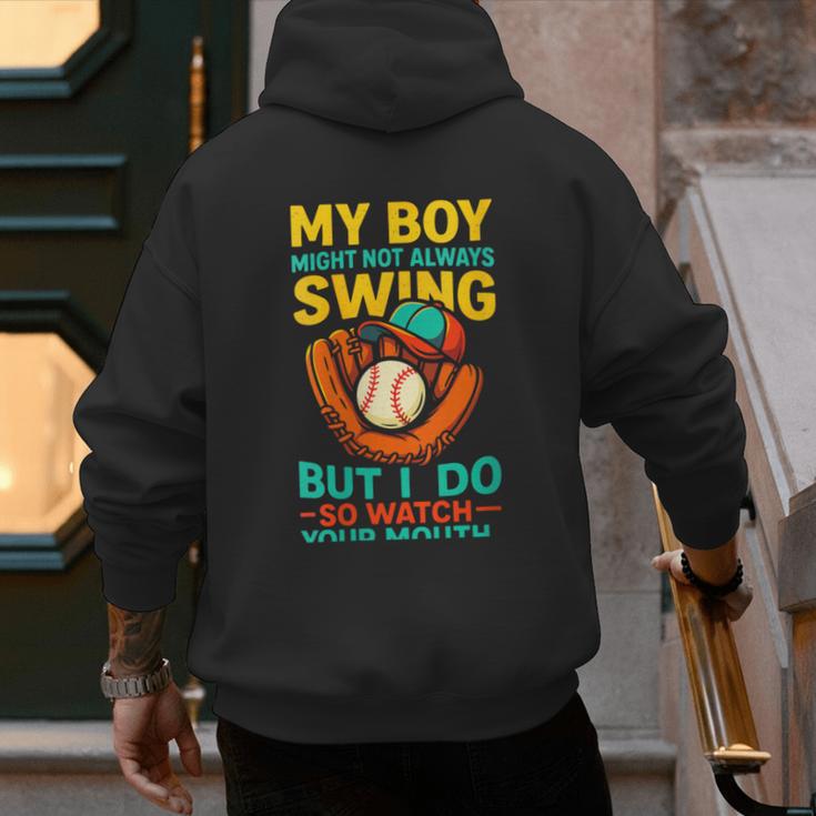 My Boy Might Not Always Swing Baseball Dad Sports Men's Hoodie Back Print My Boy Might Not Always Swing Baseball Dad Sports Men's Hoodie Back Print