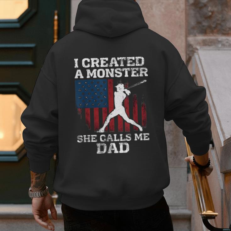 I Created Monster She Calls Me Dad Baseball Dad Men's Hoodie Back Print I Created Monster She Calls Me Dad Baseball Dad Men's Hoodie Back Print