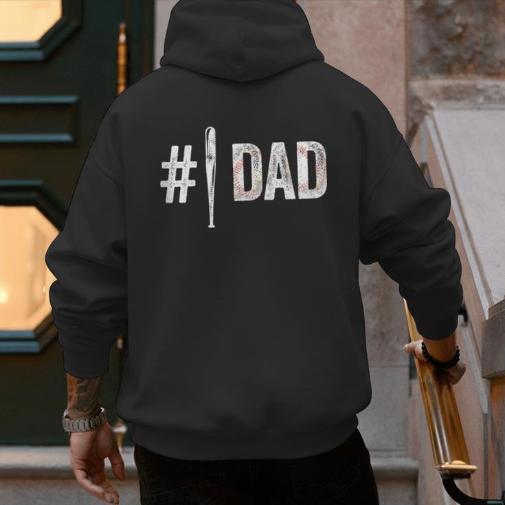 Number One Baseball Dad For Father's Day Daddy Coach Men's Hoodie Back Print