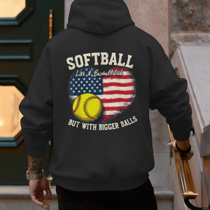 Patriotic US Flag Softball Dad Like A Baseball Dad Men's Hoodie Back Print