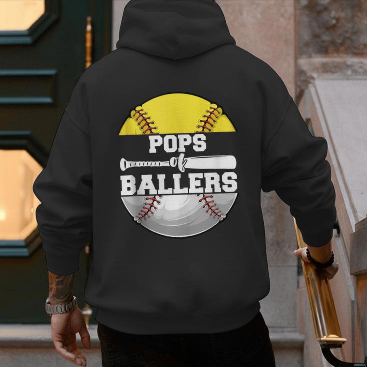 Pops Of Ballers Softball Baseball Dad Men's Hoodie Back Print